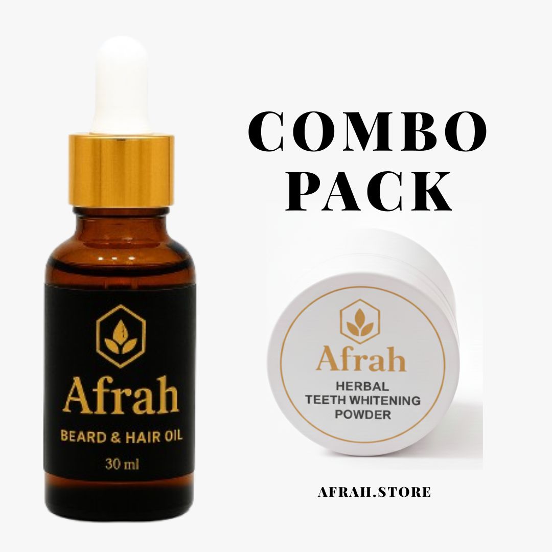 Afrah Grooming Combo – Beard Growth Oil (30ml) + Teeth Whitening Powder